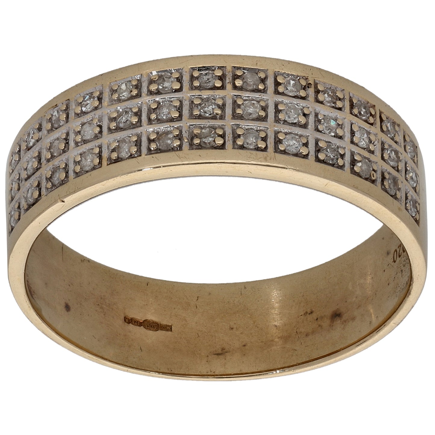 9ct Gold 0.20ct Diamond Patterned Wedding Ring Size T