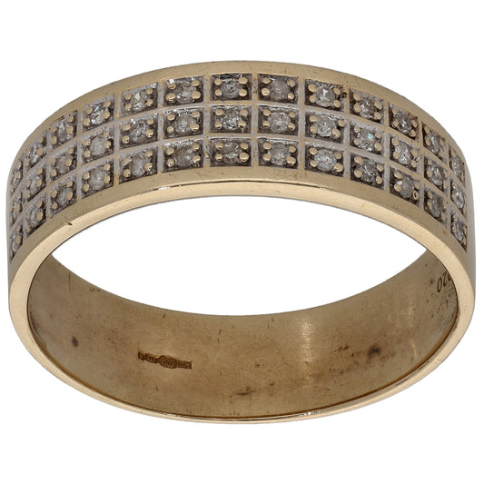 9ct Gold 0.20ct Diamond Patterned Wedding Ring Size T