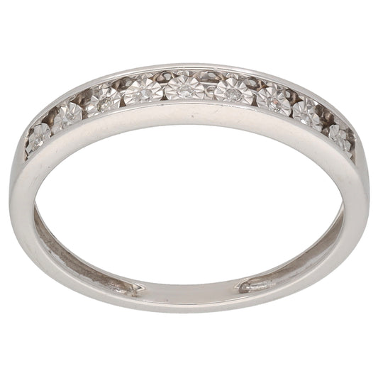 9ct White Gold 0.05ct Diamond Half Eternity Ring Size P