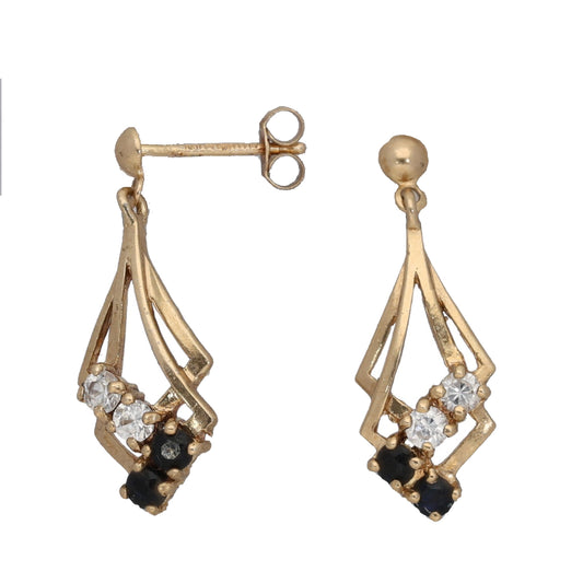 9ct Gold Sapphire & Cubic Zirconia Drop Earrings