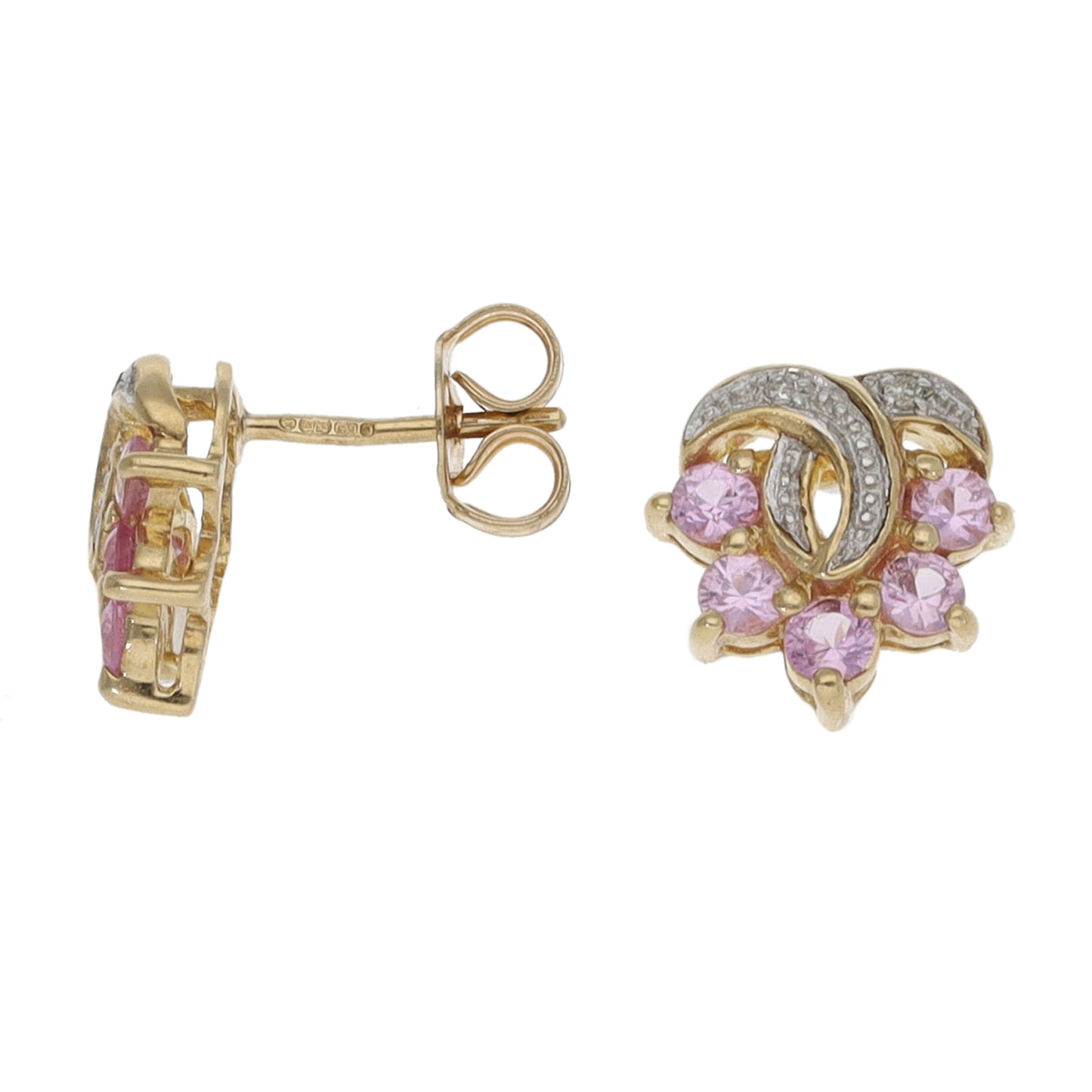 9ct Gold Sapphire & 0.02ct Diamond Stud Earrings