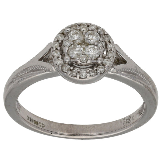 9ct White Gold 0.245ct Diamond Cluster Ring Size M