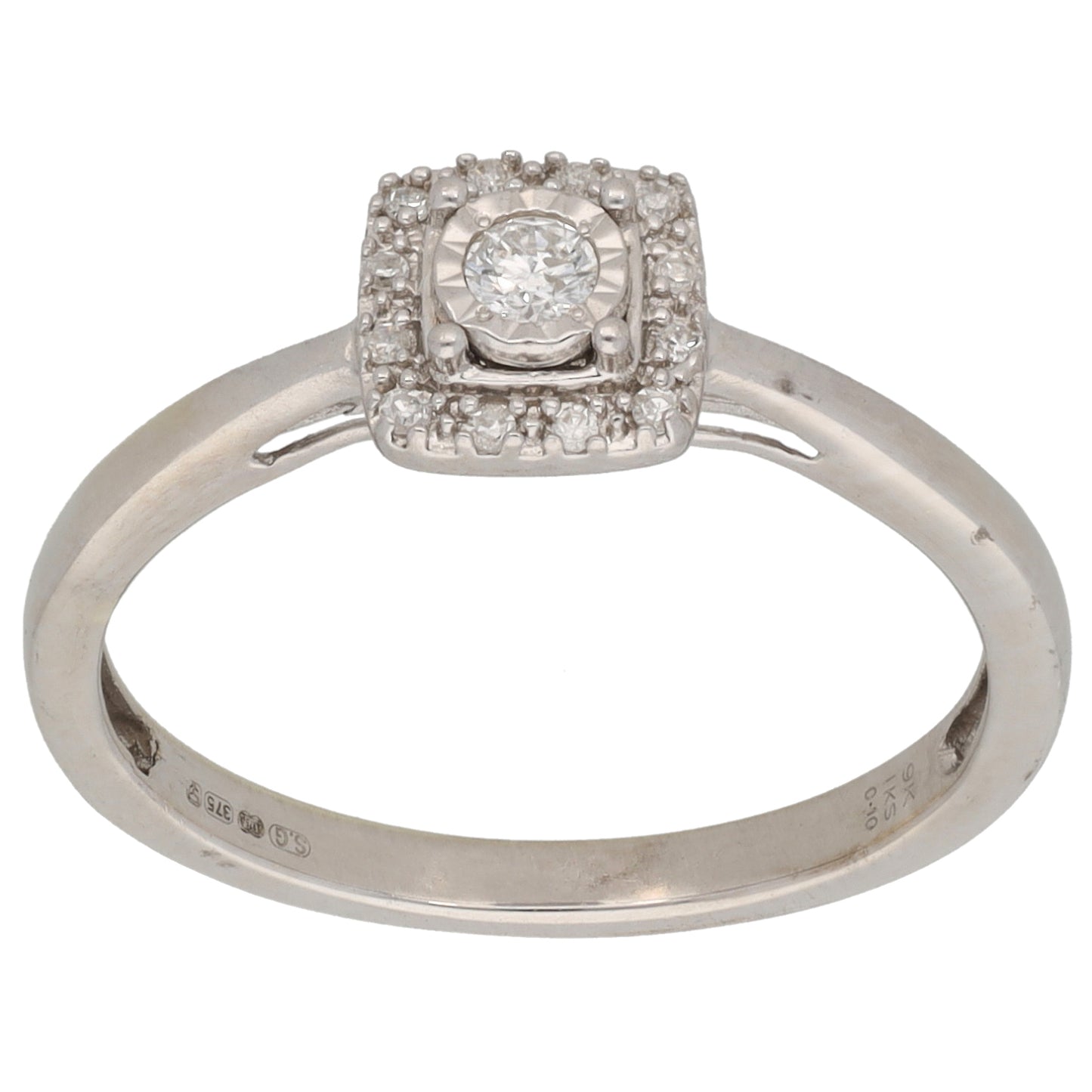 9ct White Gold 0.10ct Diamond Cluster Ring Size O