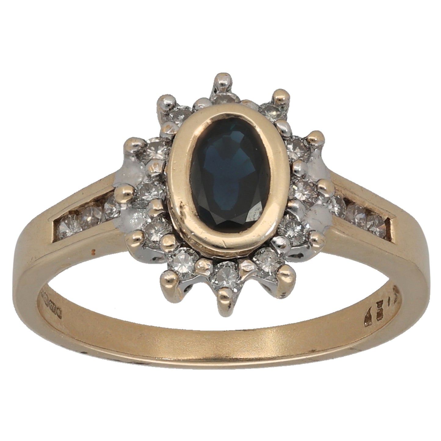 9ct Gold Sapphire & 0.18ct Diamond Dress/Cocktail Ring Size N