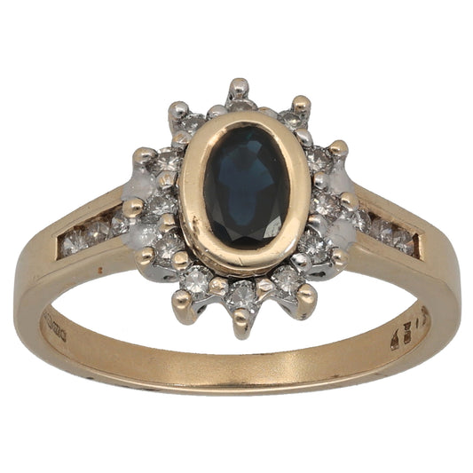 9ct Gold Sapphire & 0.18ct Diamond Dress/Cocktail Ring Size N