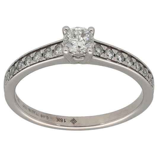 18ct White Gold 0.68ct Diamond Solitaire Ring With Accent Stones Size S