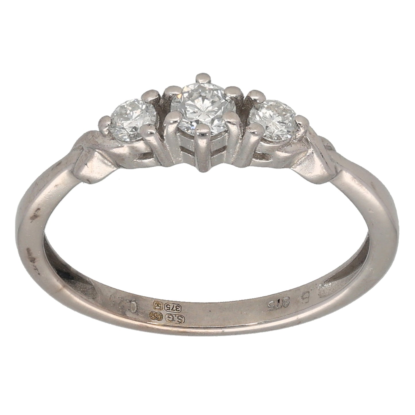 9ct Gold 0.25ct Diamond Trilogy Ring Size L