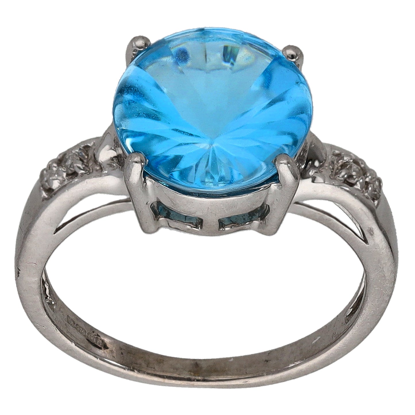 9ct White Gold Topaz & 0.02ct Diamond Single Stone Ring With Accents Size L