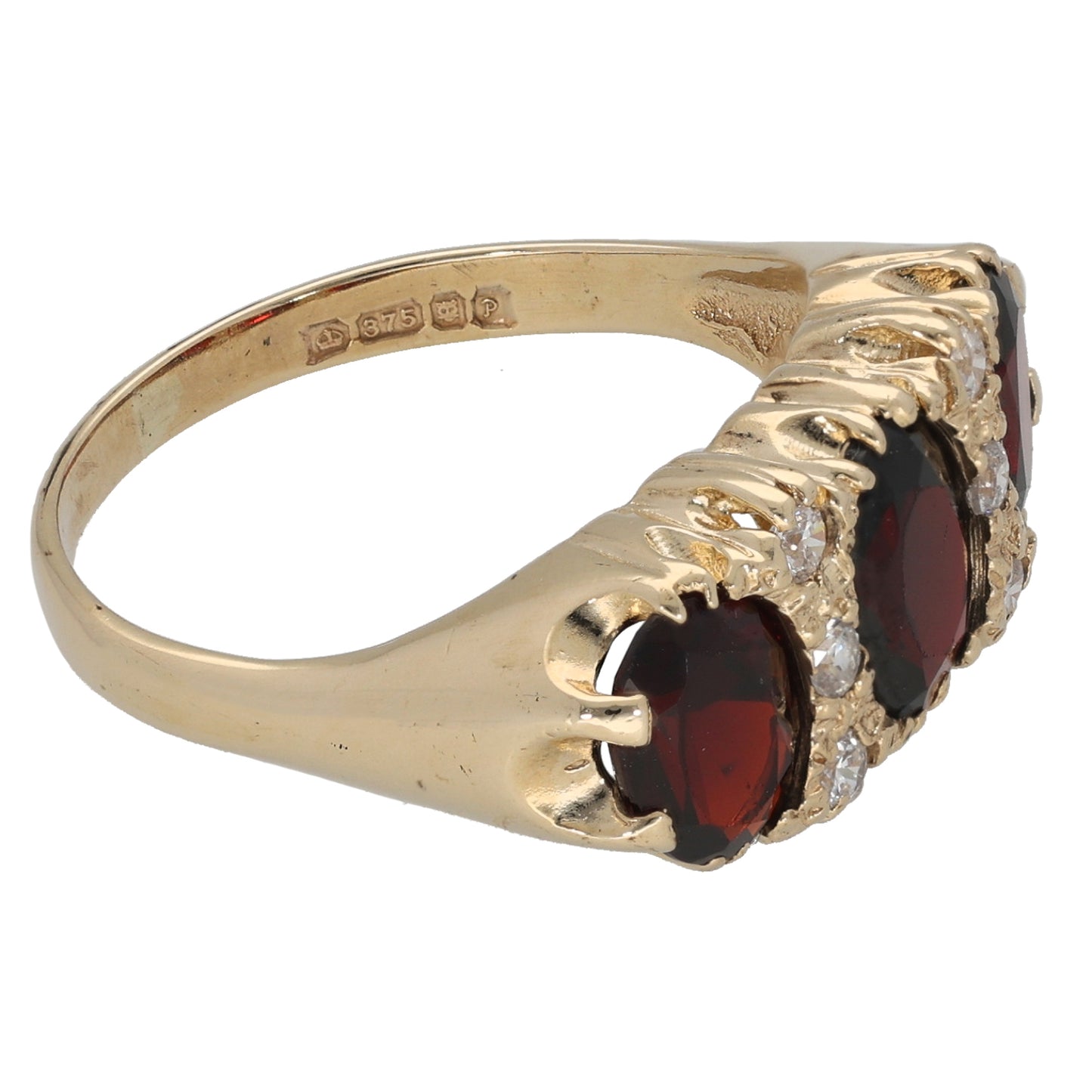 9ct Gold Garnet & Cubic Zirconia Dress/Cocktail Ring Size P