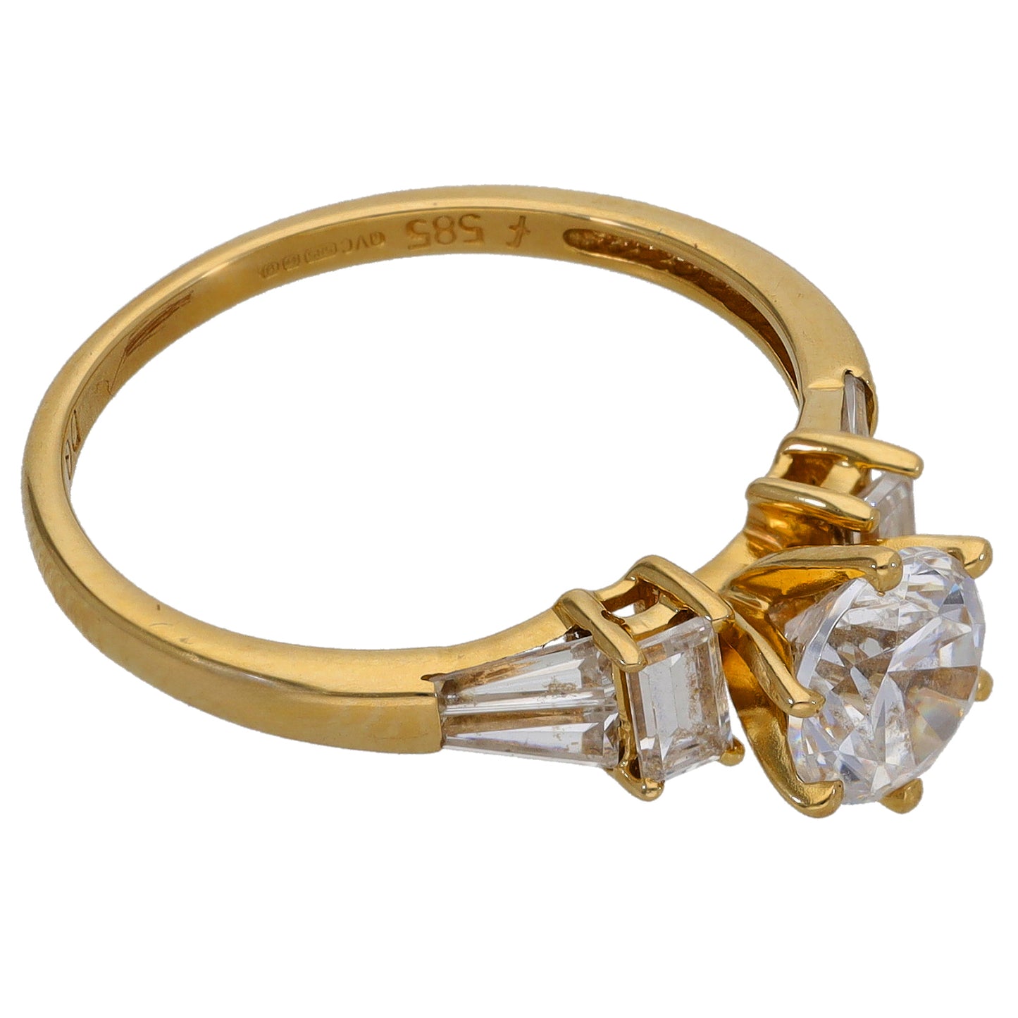 14ct Gold Cubic Zirconia Single Stone Ring With Accents Size P