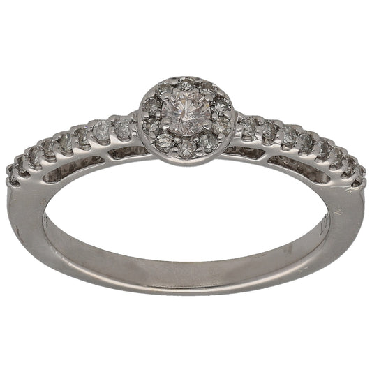 White gold diamond cluster ring with round center stones, size M