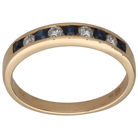 9ct Gold Round Sapphire & 0.24ct Diamond Half Eternity Ring Size R