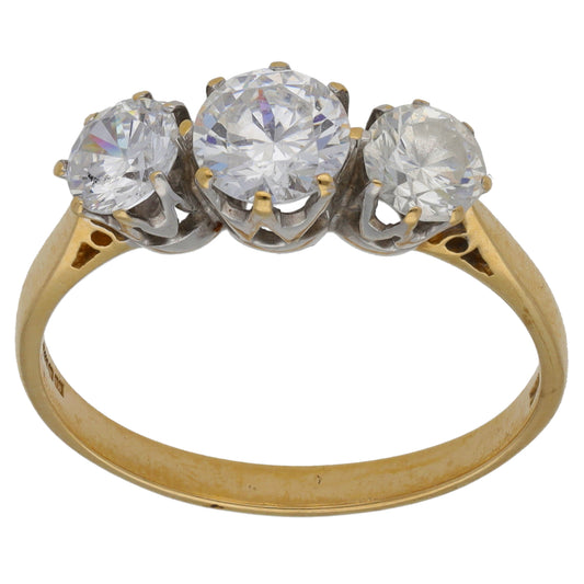 14ct Gold Cubic Zirconia Three Stone Ring Size U