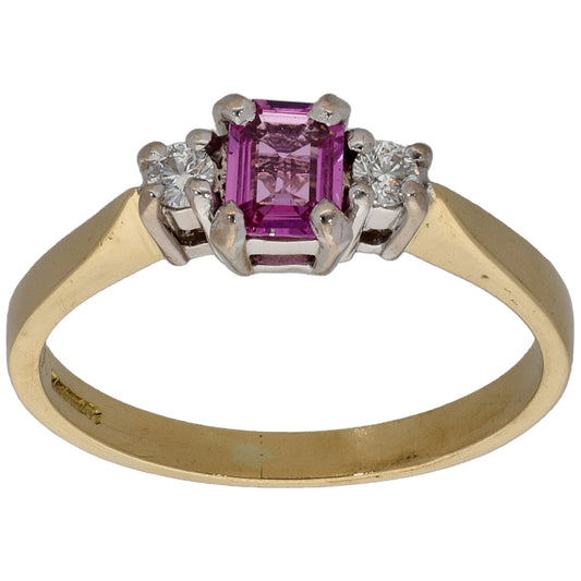 18ct Gold Sapphire & 0.10ct Diamond Trilogy Ring Size N