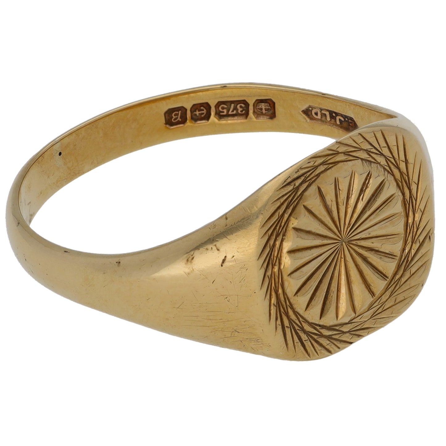 9ct Gold Patterned Signet Ring Size Z