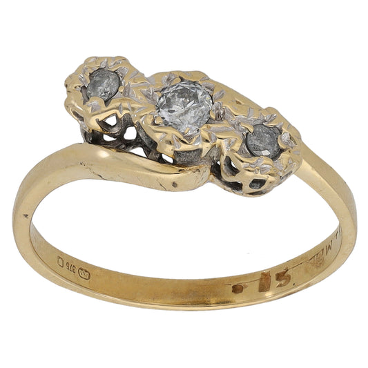 9ct Gold 0.15ct Diamond Trilogy Ring Size L