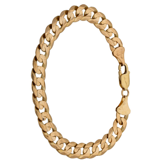 9ct gold curb bracelet with interlocking polished curb links, oval link profile