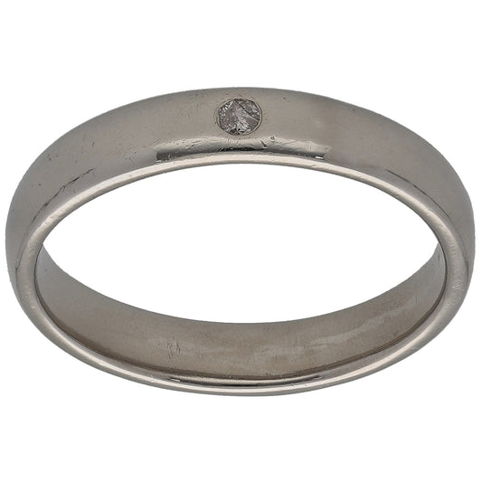 Platinum 0.02ct Diamond Plain Single Stone Wedding Ring Size T