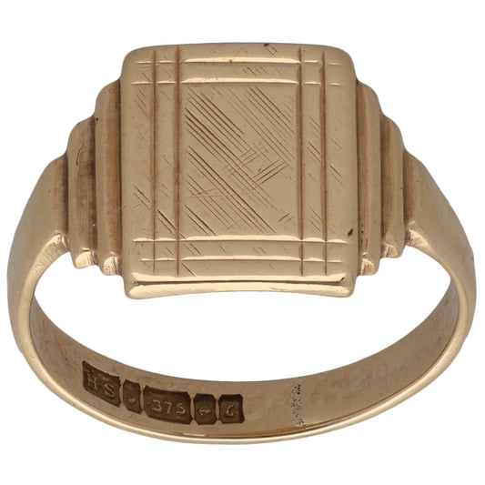 9ct Gold Patterned Signet Ring Size P