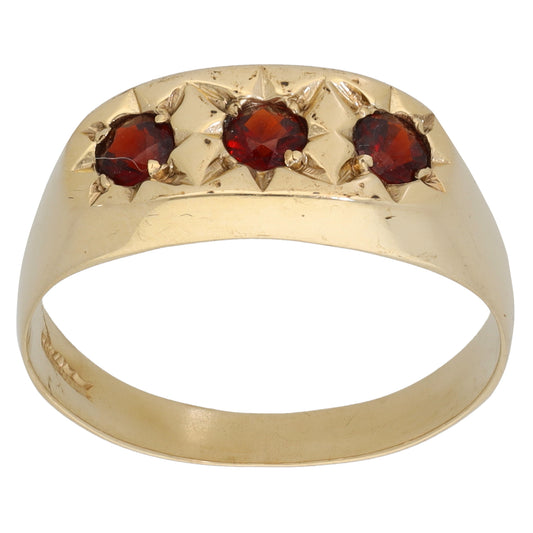 9ct Gold Garnet Trilogy Ring Size U