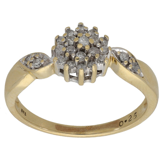 9ct Gold 0.25ct Diamond Cluster Ring Size O
