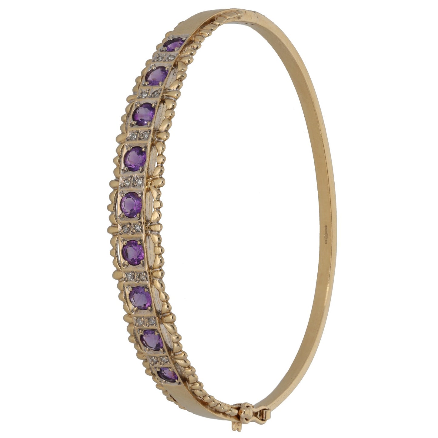 9ct Gold 0.08ct Diamond & Amethyst Hinged/Clasp Bangle