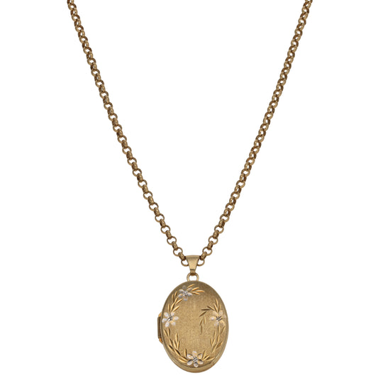 9ct Gold Patterned Locket Pendant With Chain