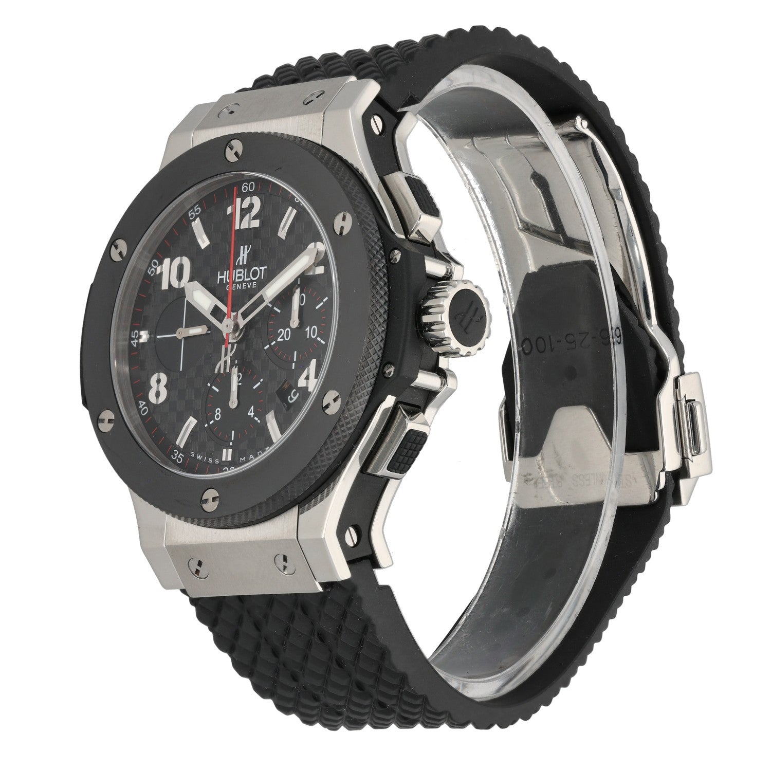 Hublot Big Bang 301.SB.131.RX, steel and ceramic watch with crown andrubber strap