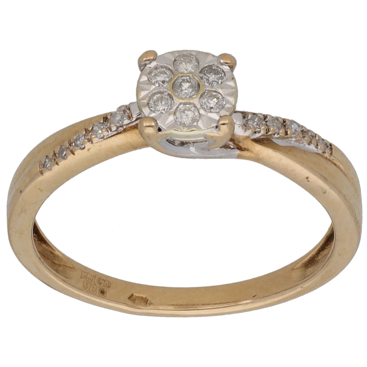 9ct Gold 0.10ct Diamond Cluster Ring Size K
