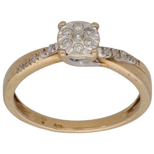 9ct Gold 0.10ct Diamond Cluster Ring Size K