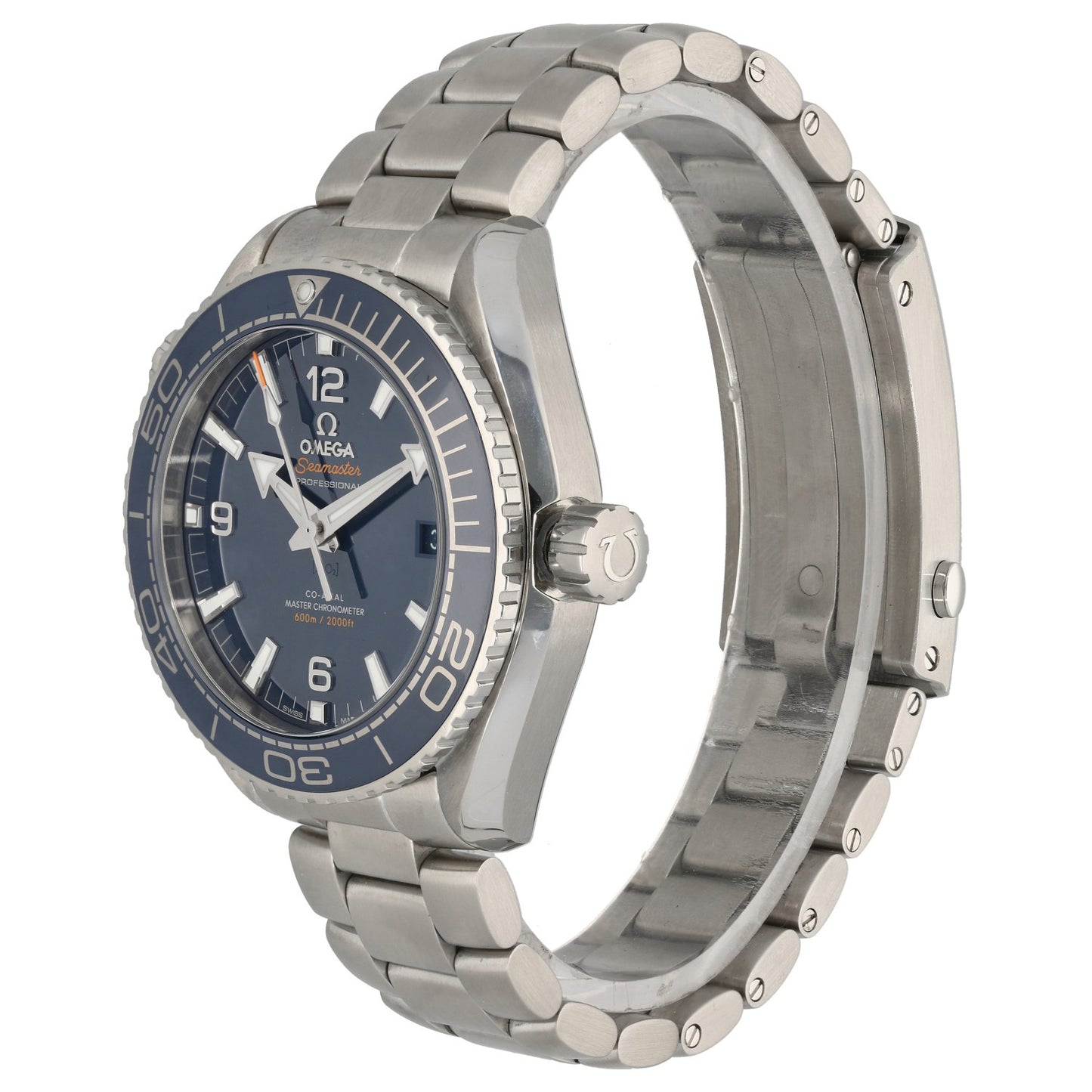 Omega Planet Ocean 215.30.44.21.03.001, Blue Dial, Stainless Steel, Front Angle Image