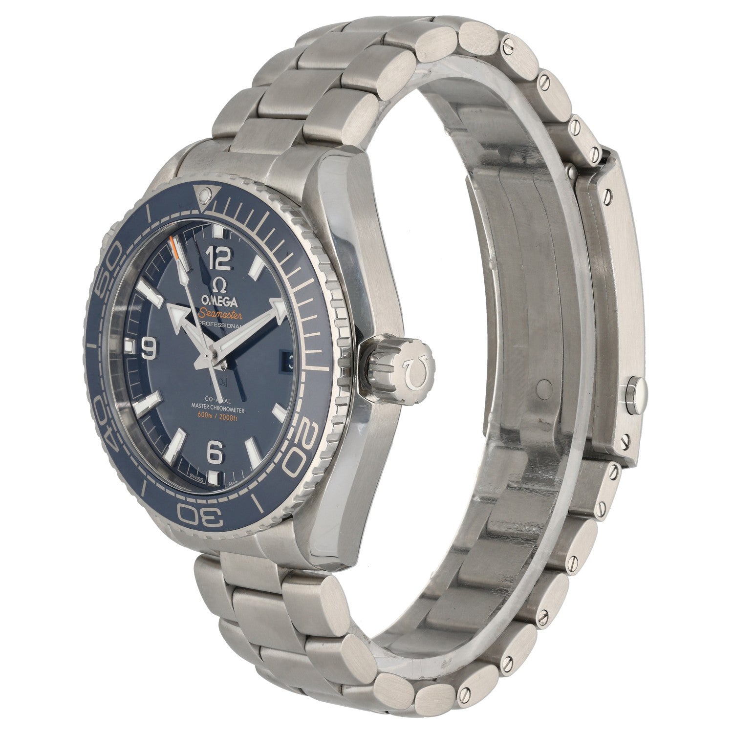 Omega Planet Ocean 215.30.44.21.03.001, Blue Dial, Stainless Steel, Front Angle Image