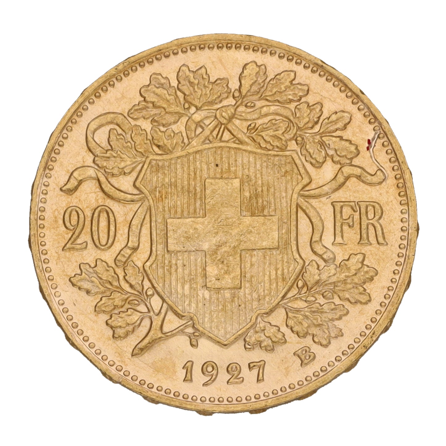 22ct Gold Helvetia Swiss 20 Francs Coin 1927