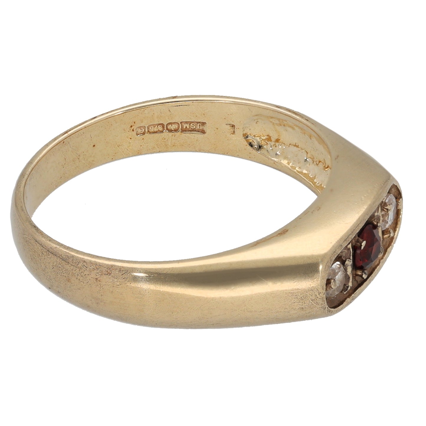9ct Gold Garnet & Cubic Zirconia Three Stone Ring Size P