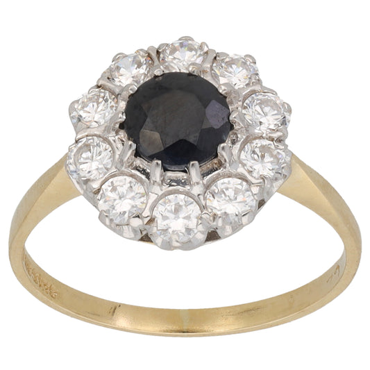 9ct Gold Sapphire & Cubic Zirconia Cluster Ring Size M