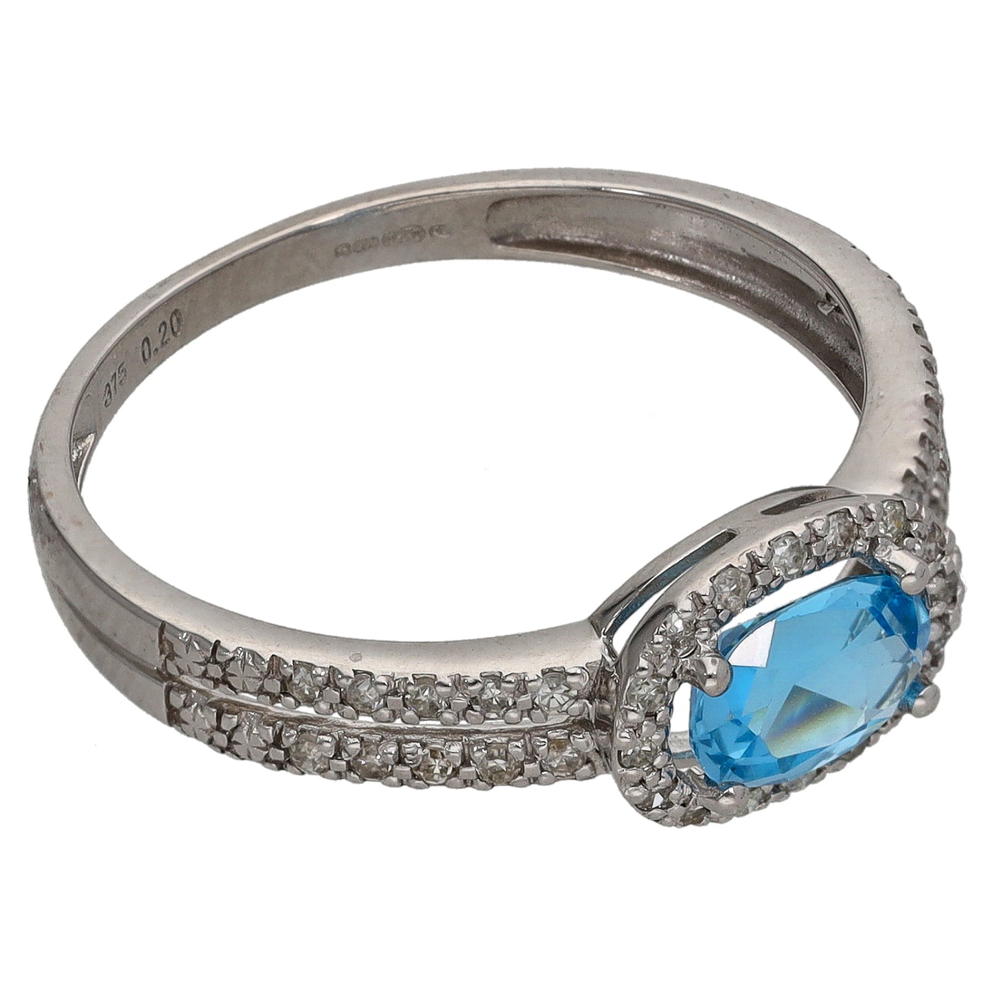 9ct White Gold Topaz & 0.20ct Diamond Single Stone Ring With Accents Size R