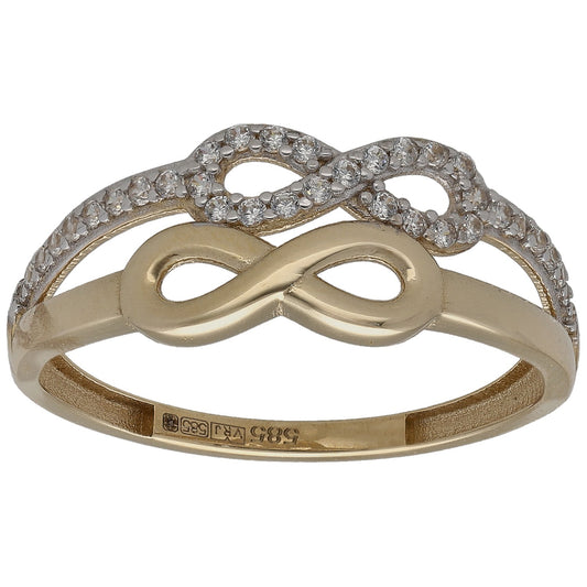 New 14ct Gold Cubic Zirconia Double Infinity Ring Size R