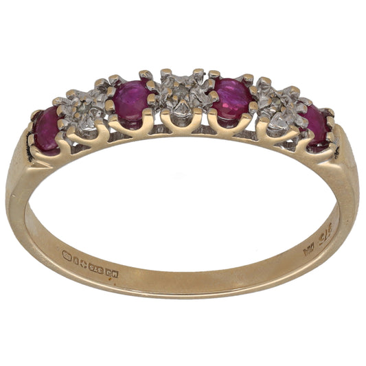 9ct Gold Ruby & 0.015ct Diamond Half Eternity Ring Size R