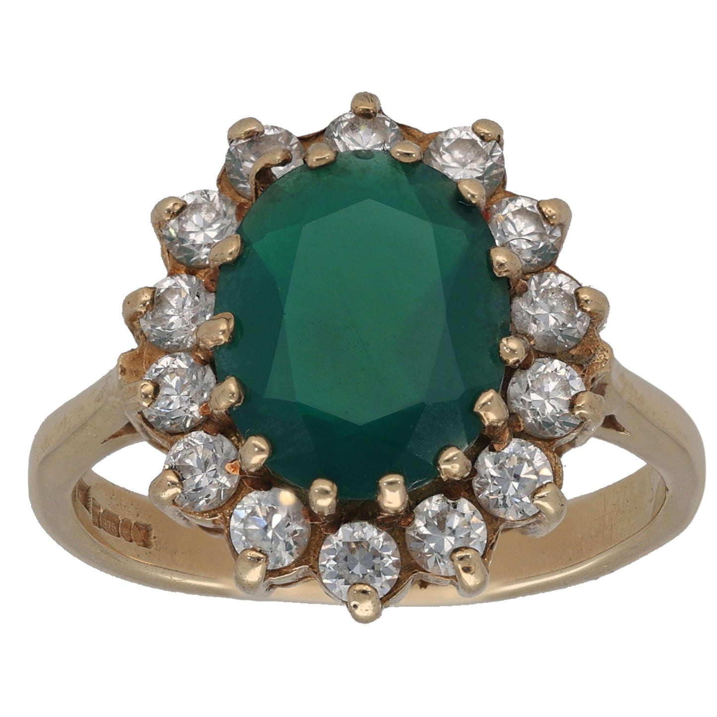 9ct Gold Agate & Cubic Zirconia Dress/Cocktail Ring Size Q