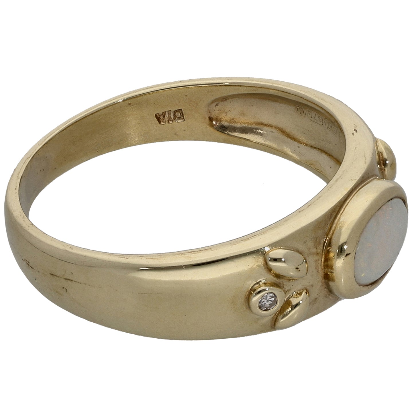 9ct Gold Opal & 0.01ct Diamond Dress/Cocktail Ring Size L
