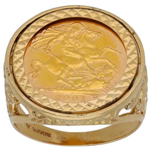 9ct Gold Half Sovereign Coin Ring Size S
