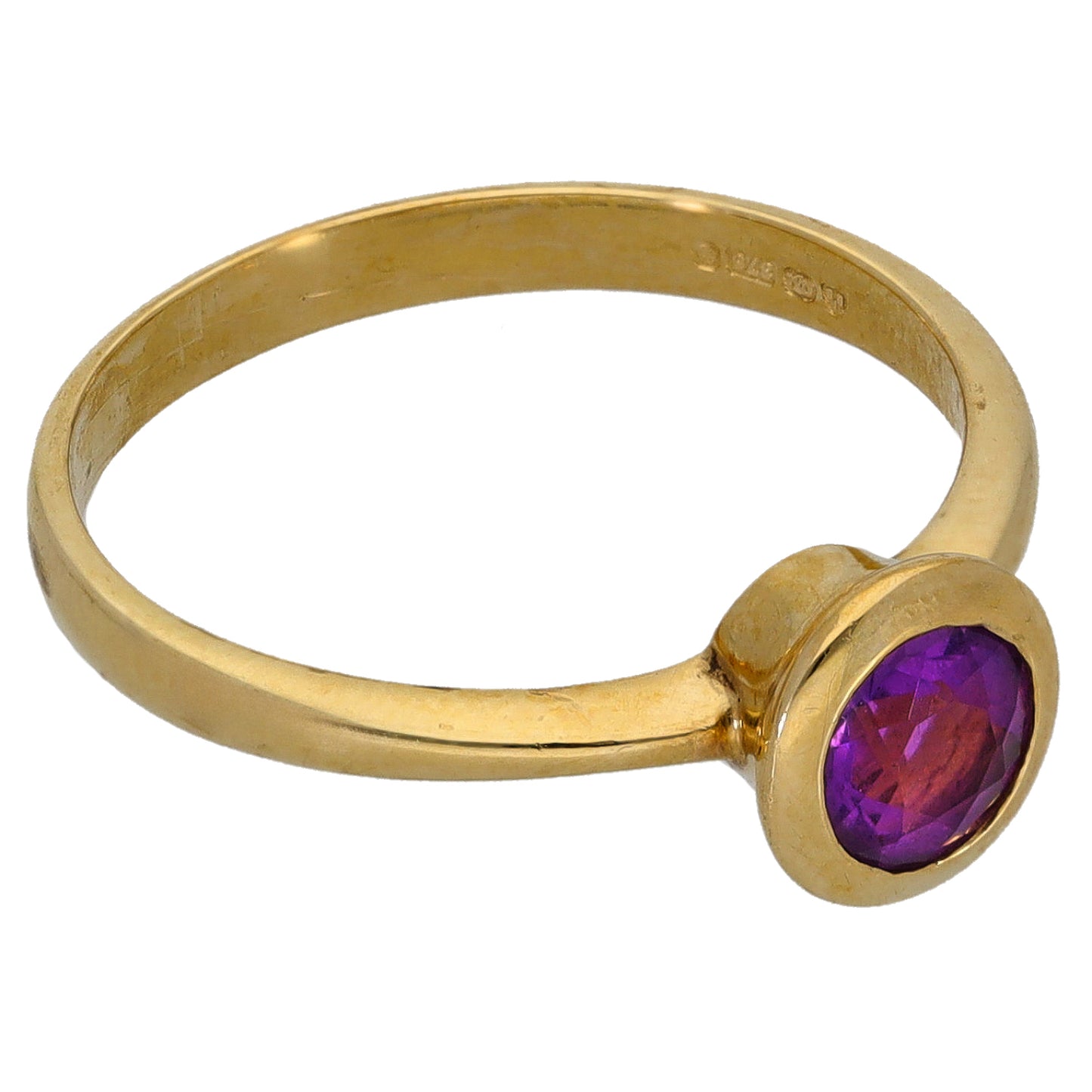 9ct Gold Amethyst Single Stone Ring Size N