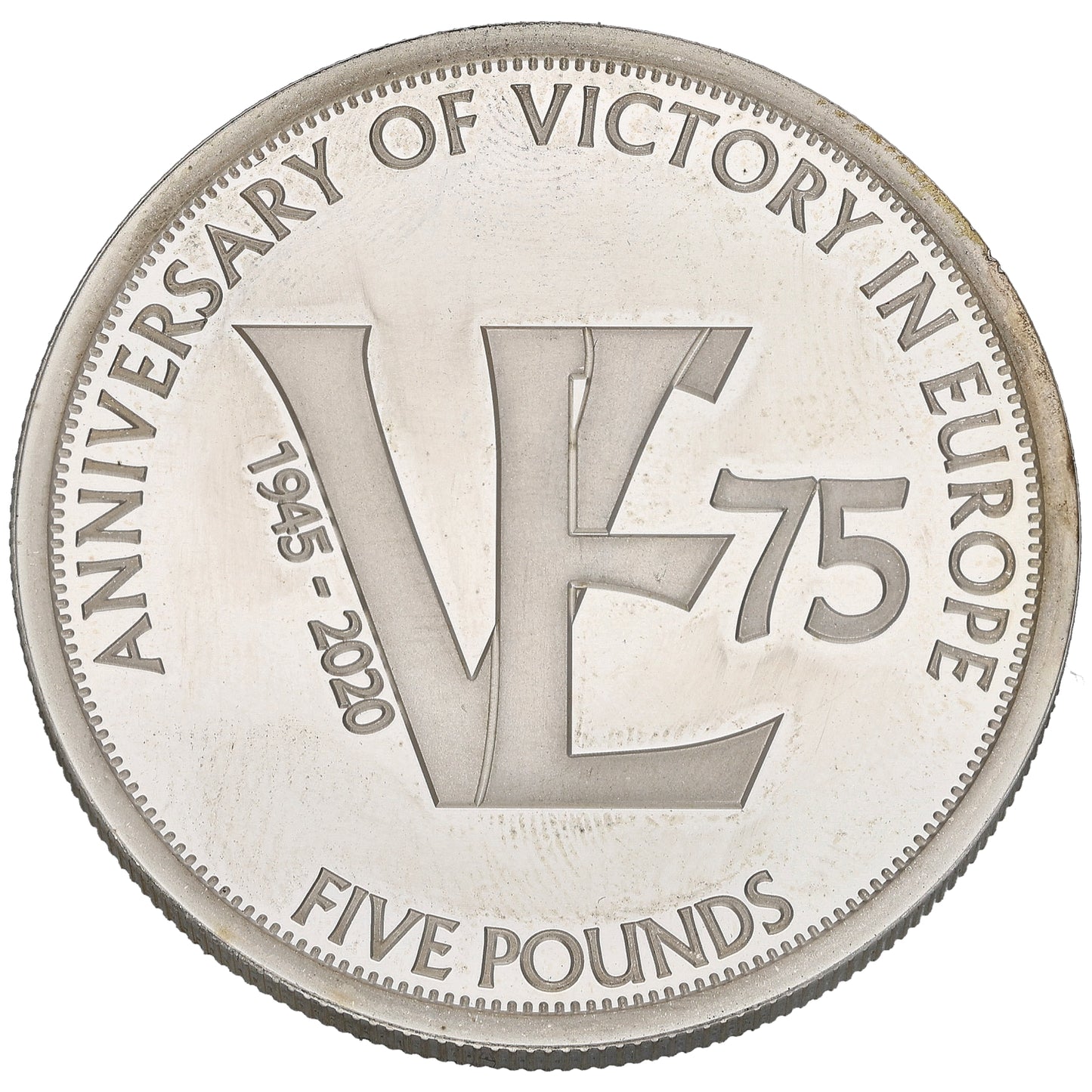 Sterling Silver VE 75th Anniversary Five Pounds Coin 2020
