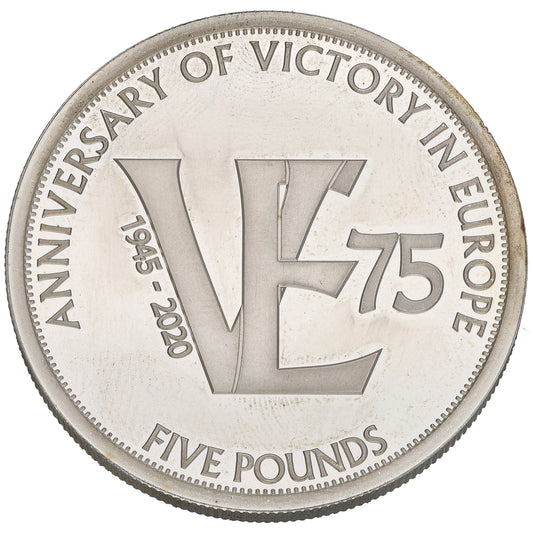 Sterling Silver VE 75th Anniversary Five Pounds Coin 2020