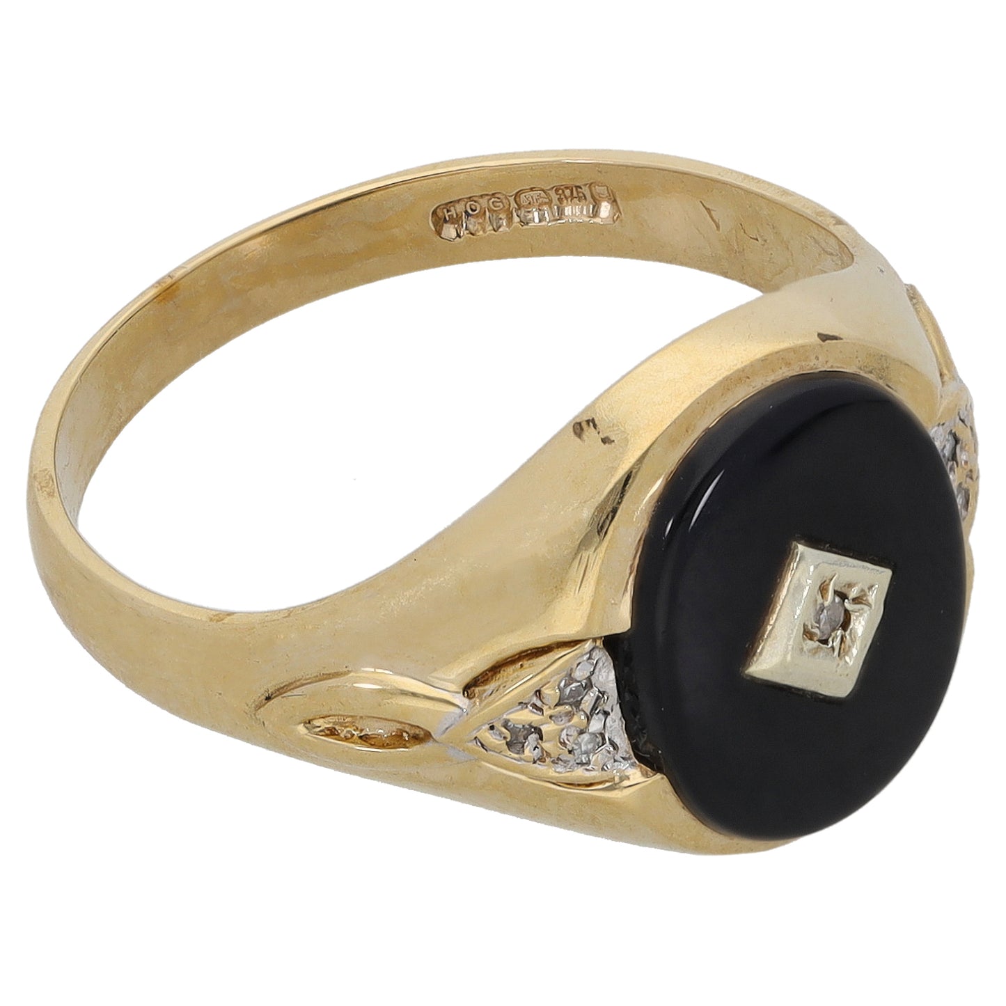 9ct Gold 0.035ct Diamond Patterned Signet Ring Size T