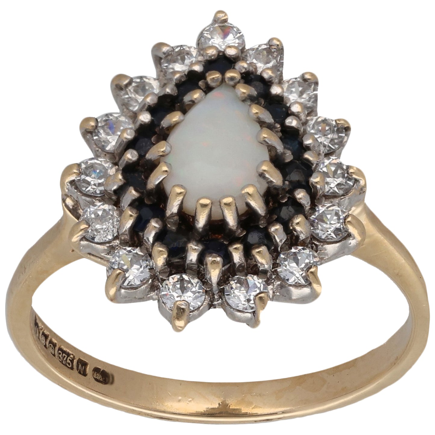 9ct Gold Opal, Sapphire & Cubic Zircconia Dress/Cocktail Ring Size P