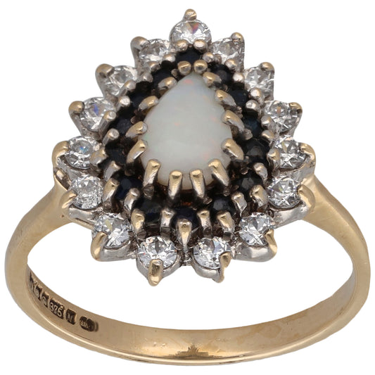 9ct Gold Opal, Sapphire & Cubic Zircconia Dress/Cocktail Ring Size P
