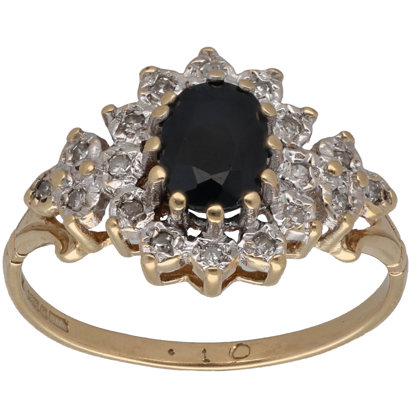9ct Gold Sapphire & 0.10ct Diamond Dress/Cocktail Ring Size N