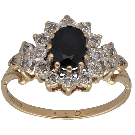 9ct Gold Sapphire & 0.10ct Diamond Dress/Cocktail Ring Size N