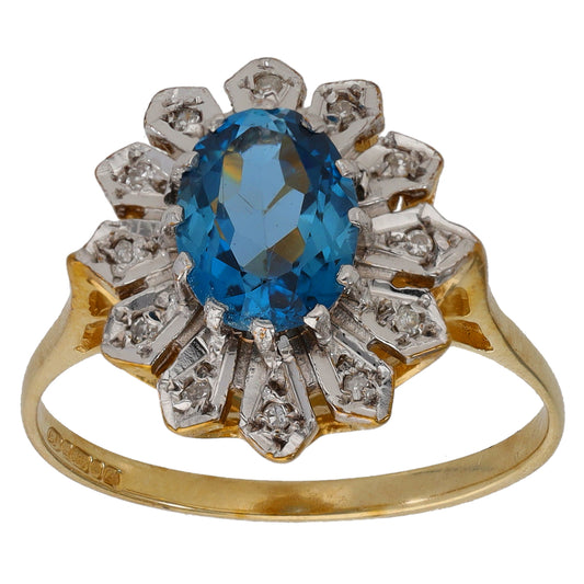 9ct Gold Topaz & 0.06ct Diamond Dress/Cocktail Ring Size P